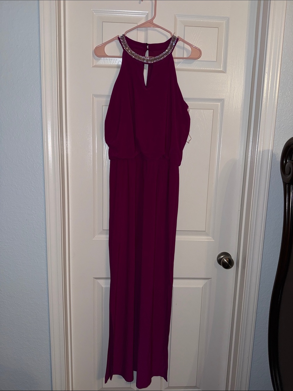 MSK Plum Halter Maxi Dress with Jeweled Neckline